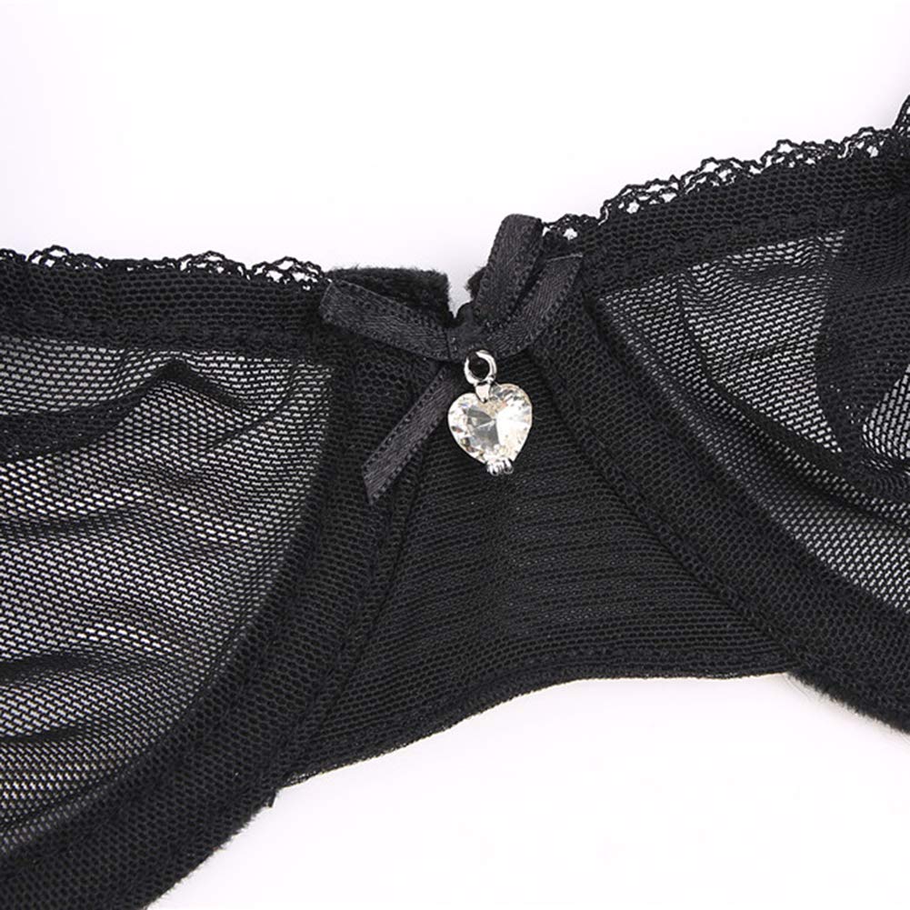 Code Bra Thong Top and Bottom Set Sexy Sheer Bra Shorts Set Extreme Underwear [Sexy 1701] See-through (SD303+SN082-Black-85B)