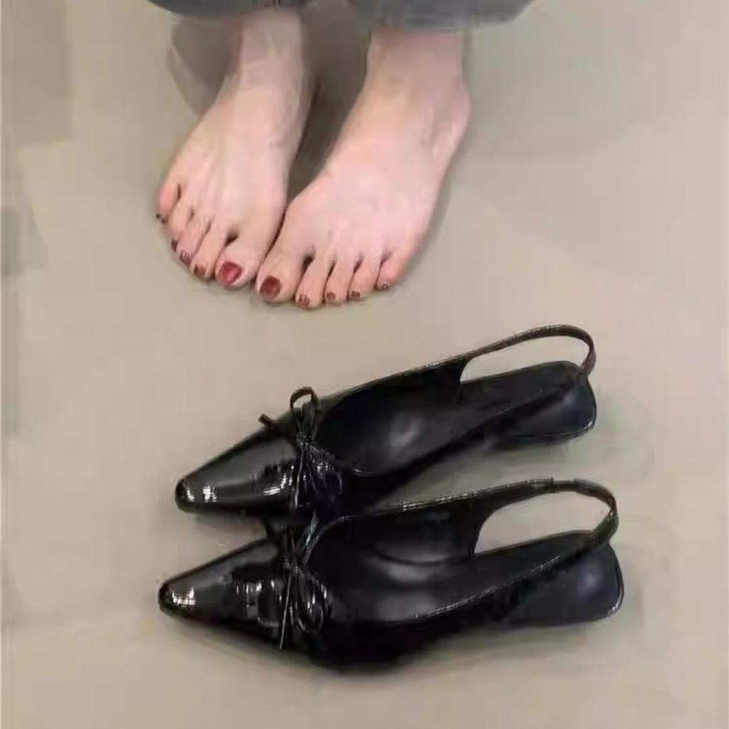 Новые летние французские нежные вечерние бризы бант сумка голова сандалии женские маленький наклонный каблук остроносые открытые сзади туфли