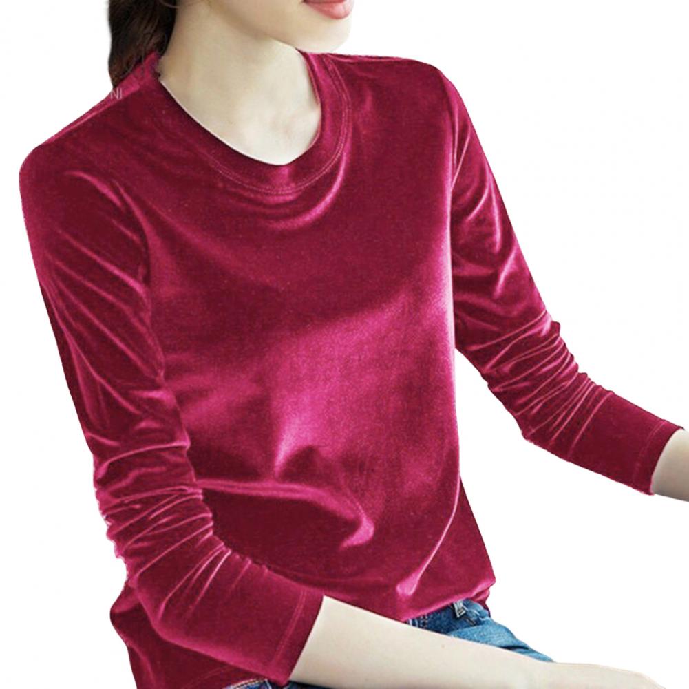 Элегантная бархатная женская блузка, темпераментная футболка с яркой поверхностью, пуловер, весенне-осенняя базовая рубашка, женский пуловер, женский топ