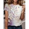 Women's T Shirt Floral Color Block 3D Stylish Casual Short Sleeve Round Neck Regular Tops Daily Weekend Print Purple Summer Spring