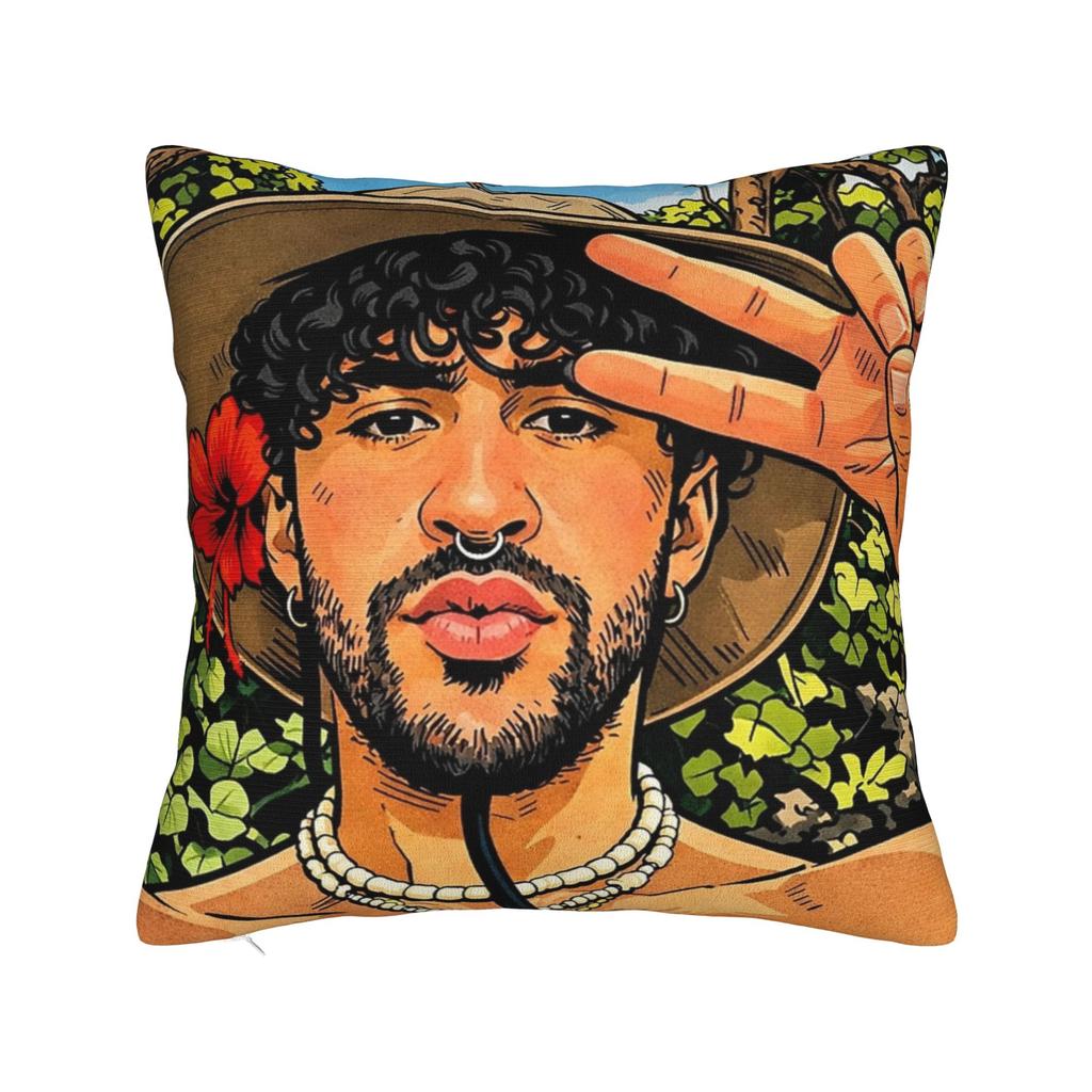 Singer Bad Bunny Pillowcase Doublesided Printing Polyester Cushion Cover Decorative  Throw Pillow Case Cover Home
