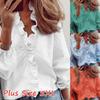 S-5XL Новая блузка с рюшами и принтом для женщин, женская приталенная рубашка с длинным рукавом, женская одежда, топы с V-образным вырезом, большие размеры