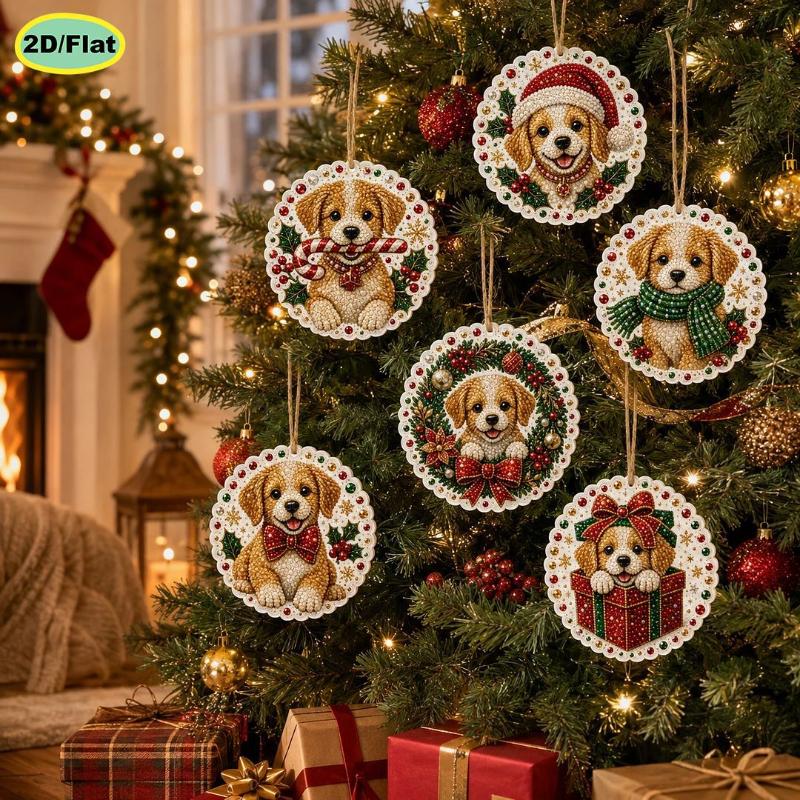 DIY Diamond Art Christmas Tree Ornament Kit, Round Rhinestone Hanging Pendant for Adult Kids Holiday Handmade Craft Decor