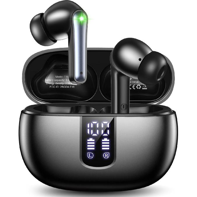 Wireless Earbuds Bluetooth Headphones, 48H Playtime Ear Buds with Mic and LED Digital Display Charging Case, IPX7 Waterproof in-Ear Earphone for