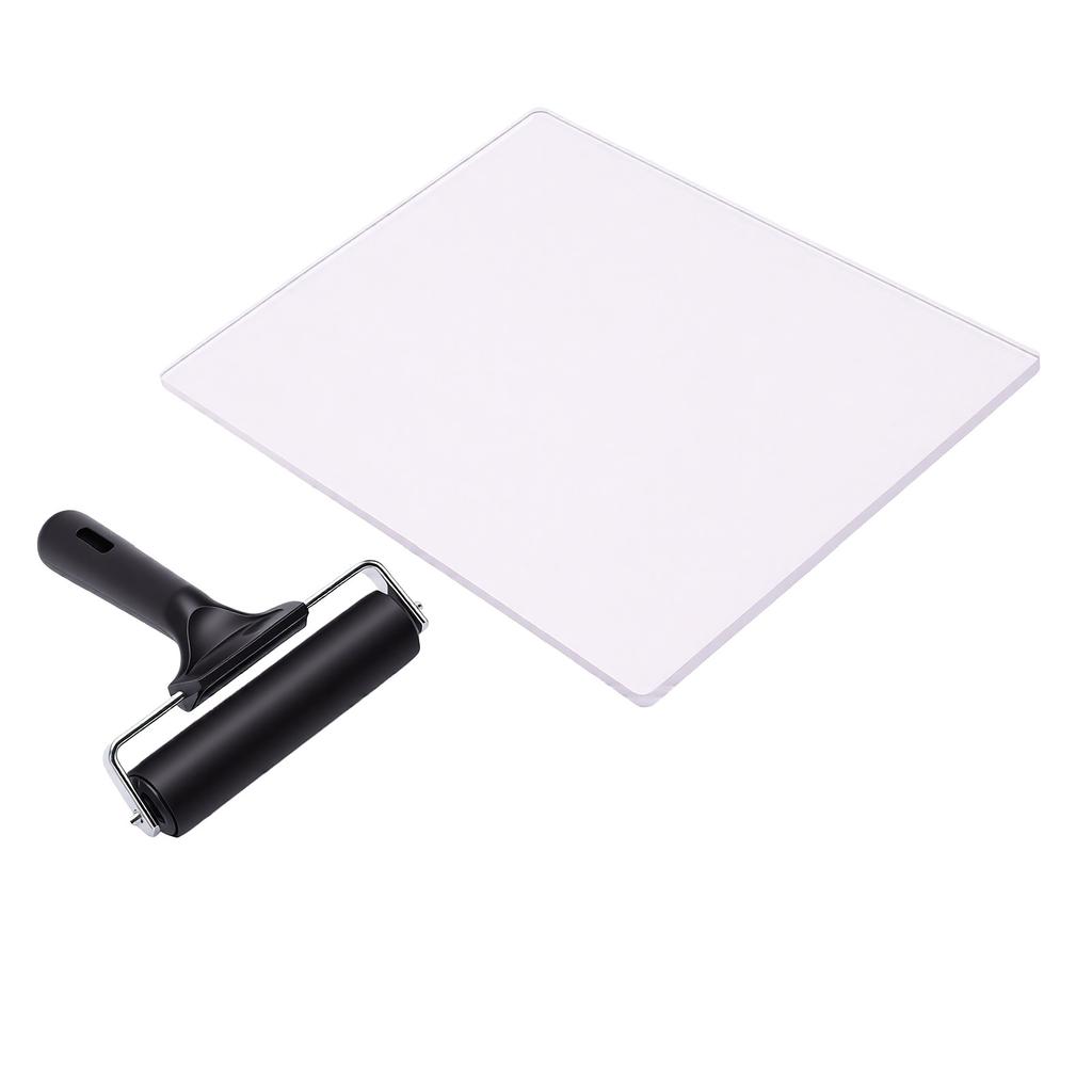 Gel Printing Plate with Rubber Brayer A4 Size Reusable Gel Monoprinting Plate for Art Craft Supplies