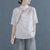 Women's Retro Embroidered Buckle Cotton Linen Shirt - 2022 Summer Collection Zen Tea Comfort Wear