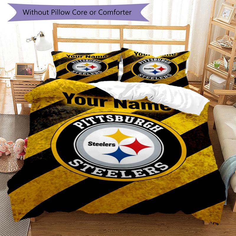 Steelers Fan Gear Custom Name Text Print 1Pc Bedding Set Duvet Cover With Two Pillowcases Soft Bed Linen For Household Bedroom