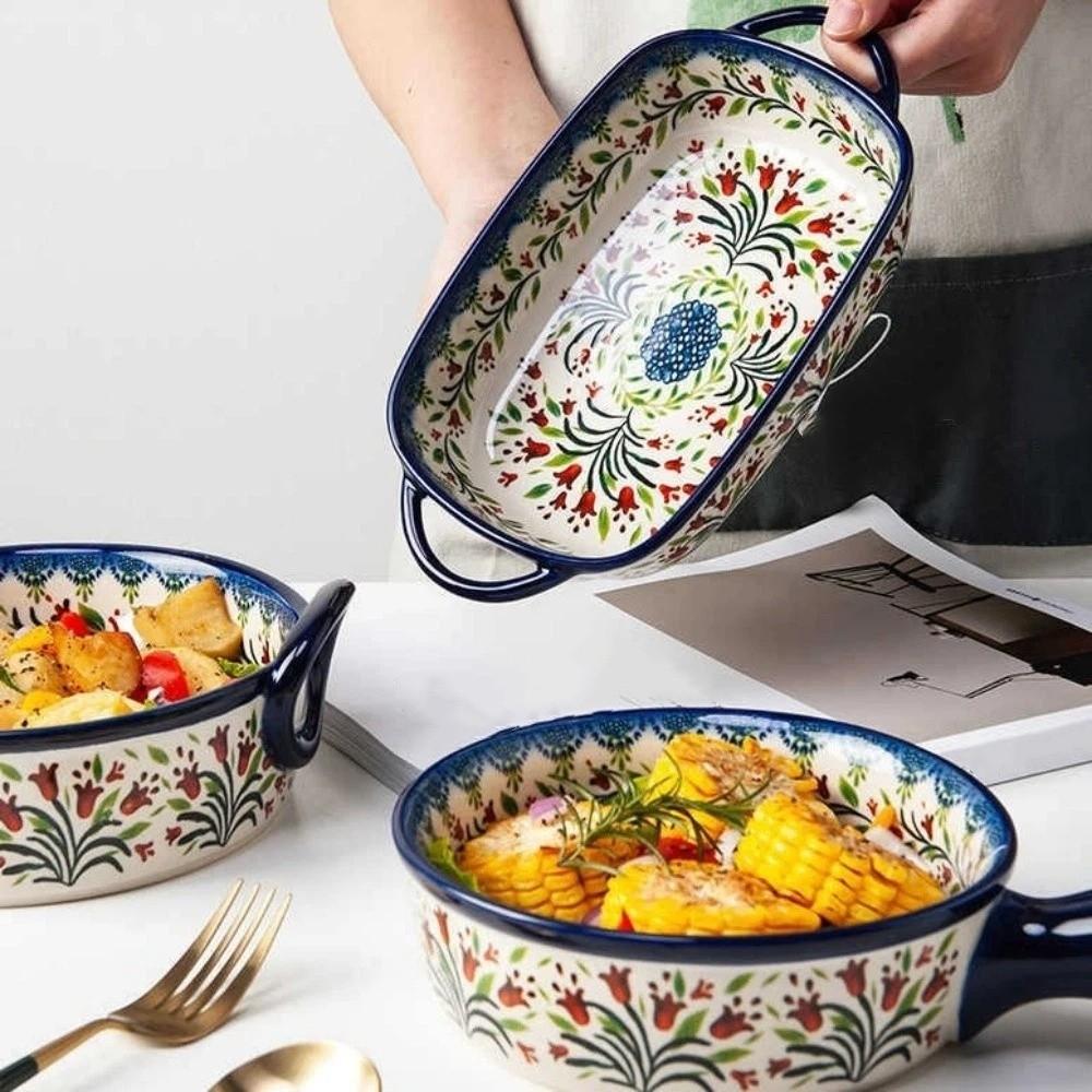 Керамический противень с ручками, супница с двойной ручкой, миска для фруктового салата, для ресторана