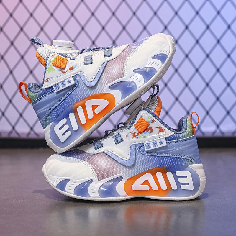 Дышащая и износостойкая кожаная поверхность, сетчатые спортивные туфли с фрикционной подошвой, кроссовки, детские баскетбольные кроссовки, звук, реальный бой, подростки имеют