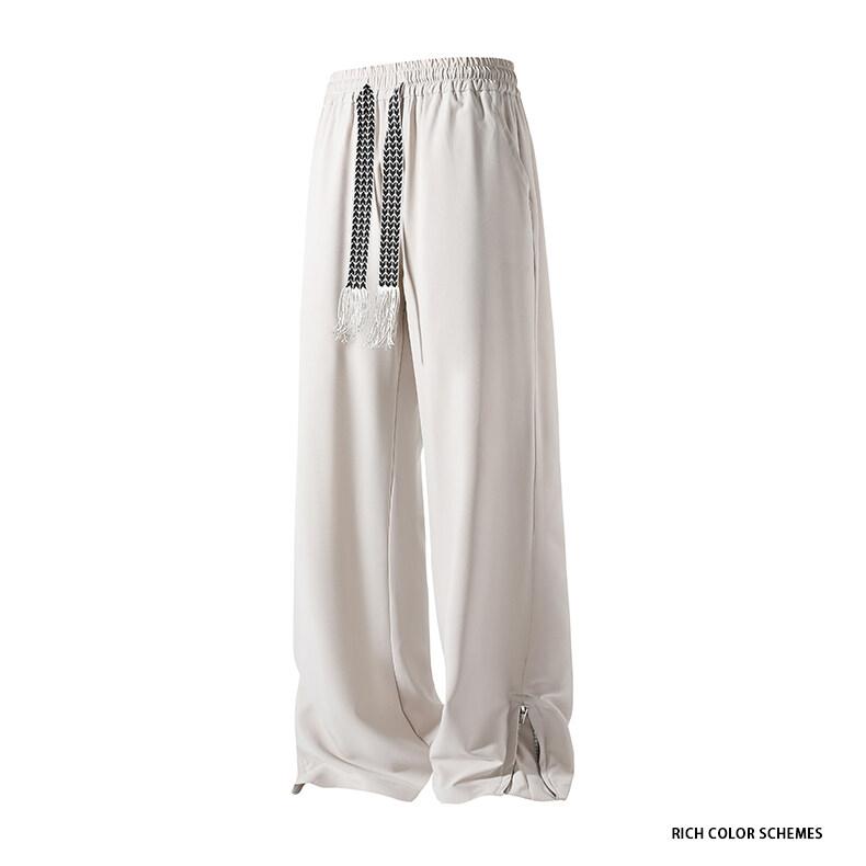 Модный дизайн на молнии на штанинах Повседневные брюки Мужские однотонные прямые брюки Эластичная талия Простые брюки клеш Повседневные брюки