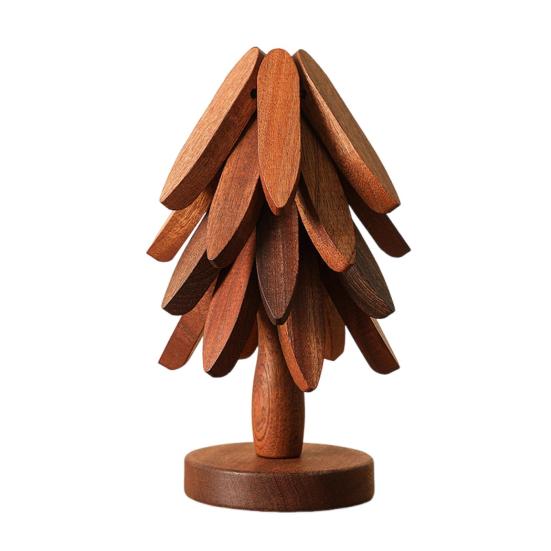 Tree Shape Heat Trivet Bamboo Placemats Foldable Kitchen Mat Non-Slip Tabletop Protector for Hot Pots Cups