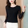 Early Autumn Black Fungus Edge High-end Mesh Base Shirt for Women Korean Version Round Neck Long Sleeved Shirt with Lace Lining Versatile Top
