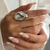 Модные Подвески Неправильные Металлические Складки с Вогнуто-выпуклыми Поверхностями Квадратные Тисненые Открытые Кольца для Женщин Дизайнерские Украшения для Пальцев