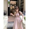 Sweet Fairy Style Party Midi Dress Women Summer New Date High Sense Slimming Pink Clothing Female Gentle Princess Strap Dress