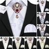 Wedding Mens Ties with Brooch Hanky Cufflink Groomsmen Ivory White Silk Necktie Set