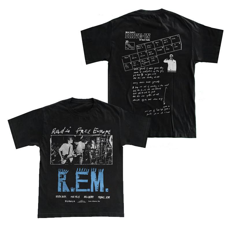 REM Fast Eye Band European and American Trendy Rock Band Rock Loose High Street Shortsleeved Mens Casual Printed Tshirt