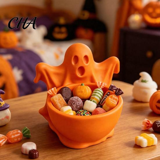 Small Storage Container for Trinkets 3D Printed Ghost Candy Bowl Halloween Party Decorations, Multi-functional Desktop Cute Macaron Color Trinket Dish