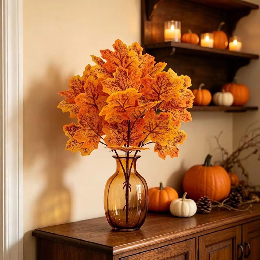 2PCS Fallen Style Artificial Maple Leaf Fabric Maple Leaf Bouquet Home Decor