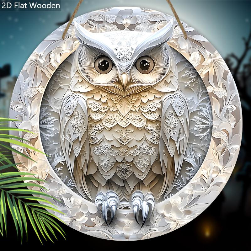 Cool Owl Wooden Sign, Funky Owl Round Sign for Front Door Wall Hanging Decor, Ideal Home Hanging Ornament