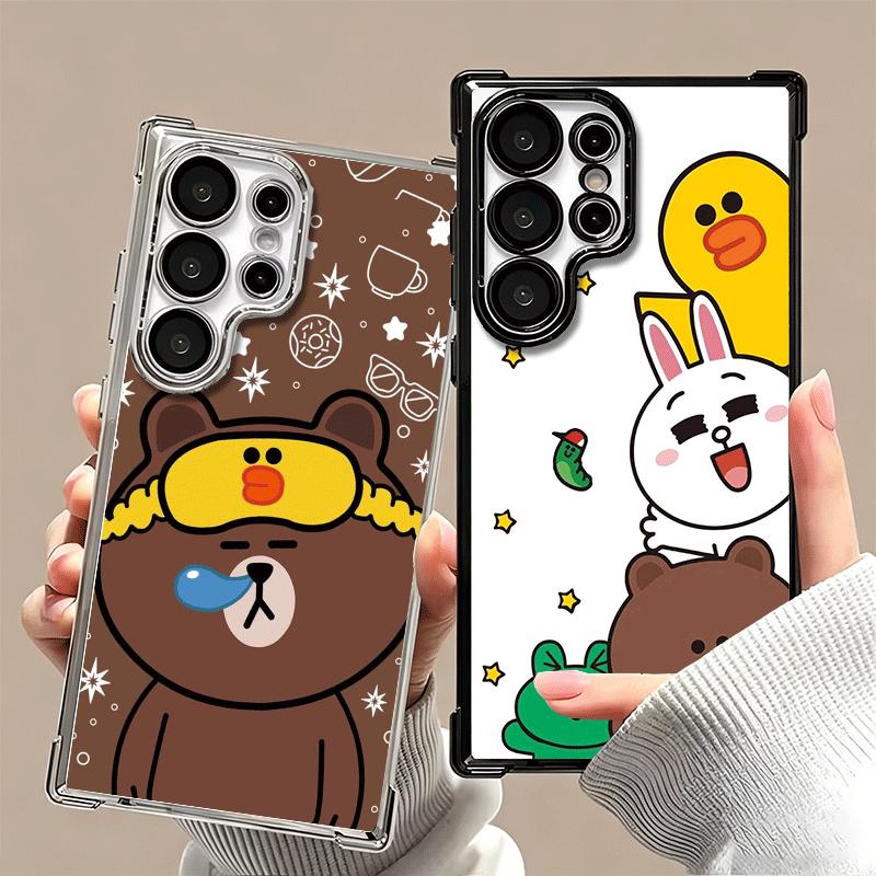 Cartoon Bear B-Browns C-Conys Plating Phone Case For Samsung Galaxy S24 S25 FE S26 Edge S23 Ultra S22 S21 Plus S20 Anti-Fall Air