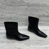 Women's Shoes Autumn and Winter Fashion Rivet Soft Tire Small Square Head Comfortable Sleeve Thick Low Heel Leather Women's Short Boots