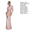 Yousheng Women Evening Dress Pleated Knot Decor Slim Fit Round Neck Back Zipper Closure Full Length Wedding Party Prom Maxi Dress
