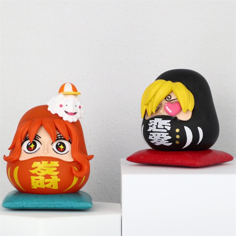 6см Q-версия Фигурка Аниме One Piece Ника Луффи Зоро Санджи Нами Кос Супер Дарума Фигурка ПВХ Статуэтка Модель Игрушки Украшения для Автомобиля