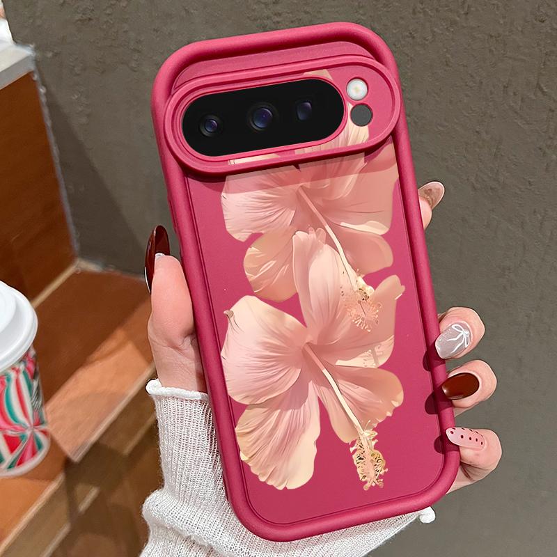 Pink Hibiscus Flower Pattern Case For Google Pixel 10 Pro XL Shockproof Bumper Silicone Cover For Pixel 9A 9 8 7 Pro 8A 7A