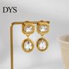 Retro Themed Outfit Accessories 1 Pair Faux Crystal Geometric Dangle Earrings for Women, Vintage Style Gold Plated Jewelry Stainless Steel Drop