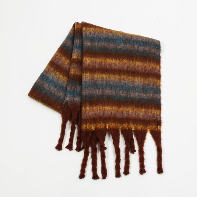 New Mohair Scarf Winter Women's High-end Color Matching Striped Couple Warm Thickened Scarf Shawl