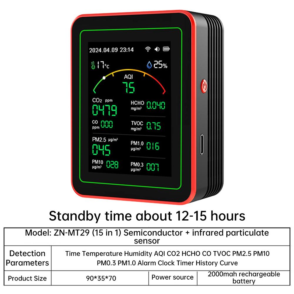 Air Quality Detector TFT Display AQI PM0.3 PM1.0 PM2.5 PM10 CO CO2 TVOC HCHO Tester Tuya WiFi -Compatible Home Supply