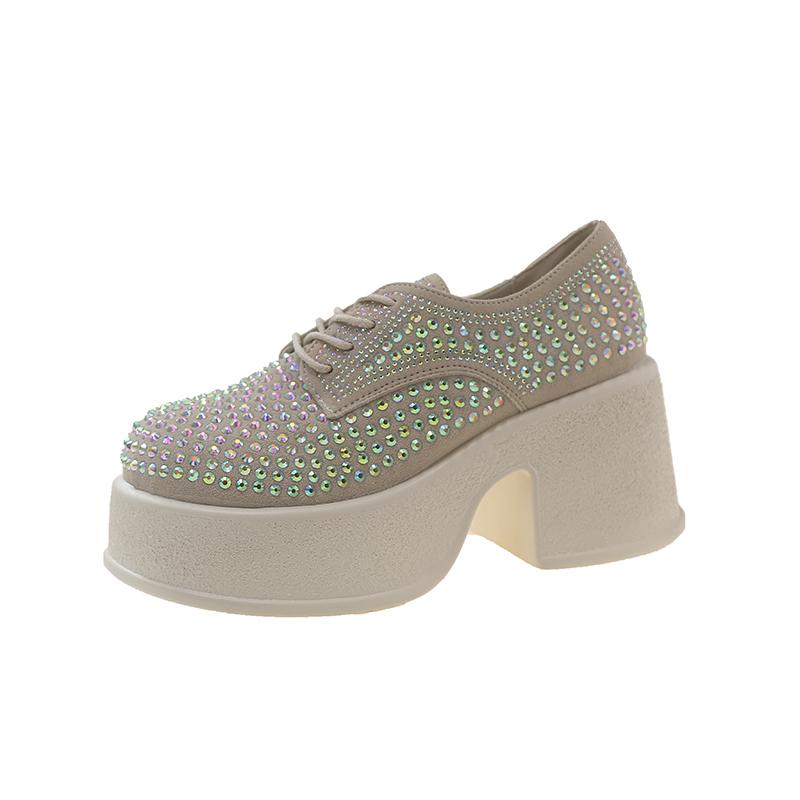 2024 Новый стиль Модные туфли на платформе Высокие весенние черные женские туфлиКроссовки на платформе Tide Shine Bling Rhinestone Shoes