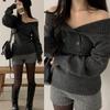 The Pink Slim Fit Off Shoulder Double Button Knit