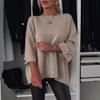 2024 Autumn Women's Solid Color Round Neck Mid-Sleeve Knitted Casual Top