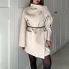 Scarf Collar Chic Woolen Coat Women Classic Loose Long Sleeve Thicken Warm Jacket Female Winter Pocket Street Outwear Top