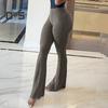 Женские штаны для йоги с высокой талией, расклешенные широкие леггинсы, однотонные спортивные штаны с эластичным поясом, повседневная одежда