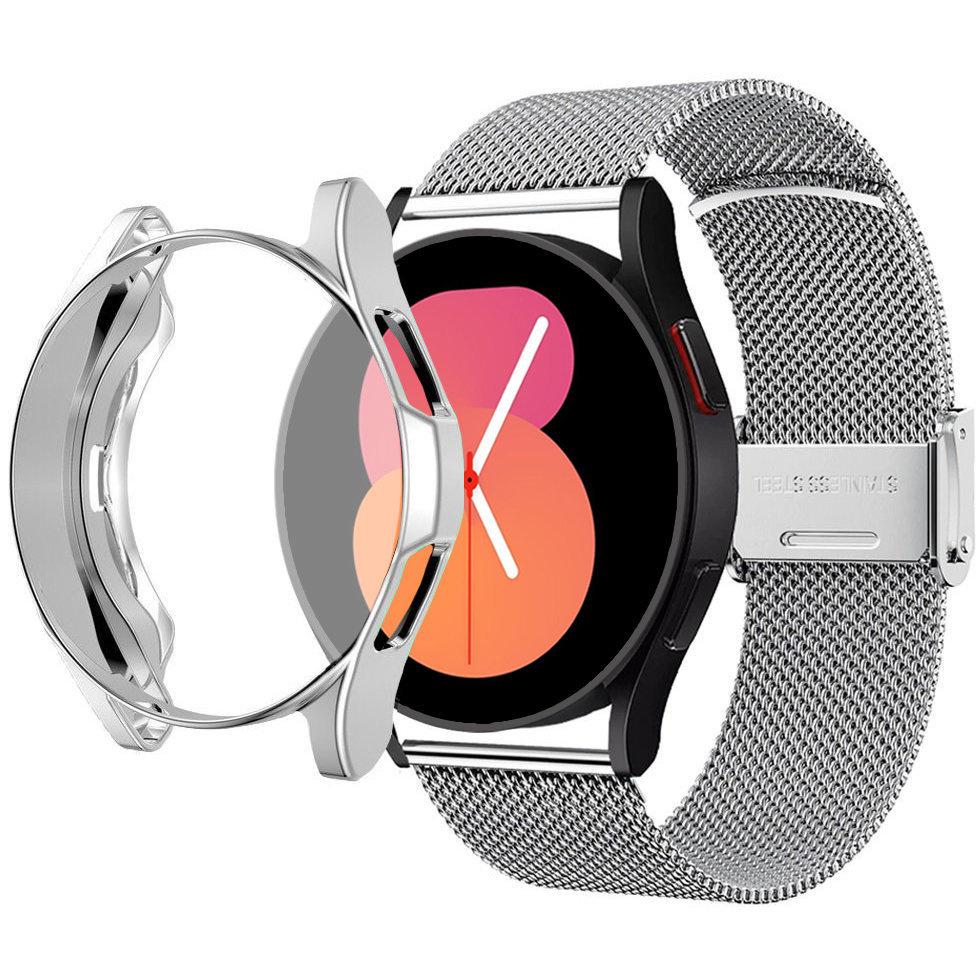 Bracelet + Case with Screen Protector for Samsung Galaxy Watch 5 44mm, Silver