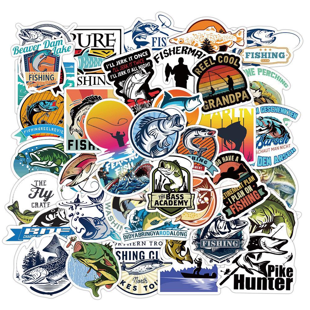 50 Waterproof Fishing Graffiti Stickers for Suitcases, Skateboards, Refrigerators, and Water Cups - Fun Cartoon Toy for Kids