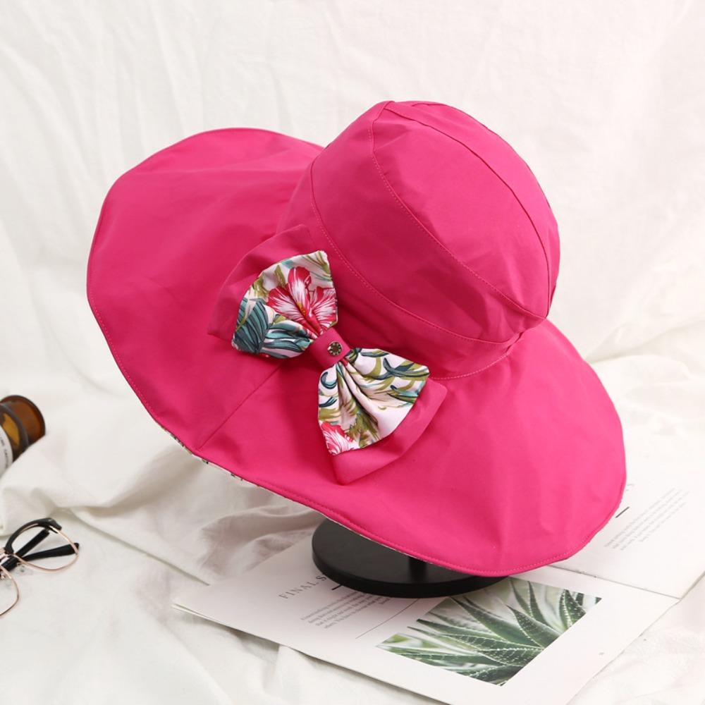 Bowknot Sun Protection Cap Double Side Wear Fisherman Hats Floral Collapsible Sunhat Female
