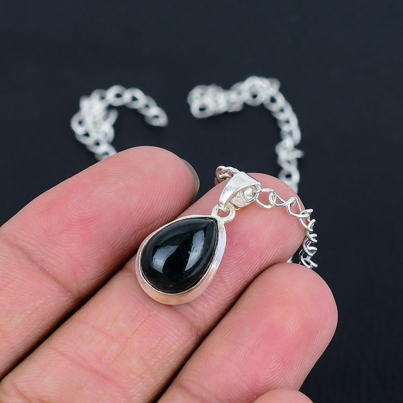 Кулон из натурального черного оникса, изготовленный вручную из полированного серебра 925 пробы, с современным дизайном, подарок на свадьбу, день благодарения