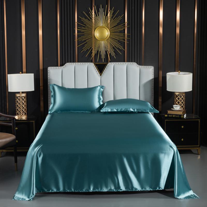 Japanese Style Silky Solid Color Bedding Set - Includes Sheet and Two Pillowcases for a Cool, Nude Sleeping Experience In Summer.