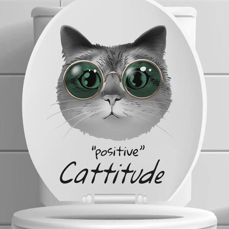 Cute Animal Wall Decals Creative Dog and Cat Cartoon Stickers for Waterproof Bathroom Toilet Seat
