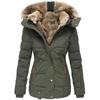 Women's Faux Fur Collar Cotton Padded Winter Jacket - Slim Fit, Hooded, Long Sleeve Coat