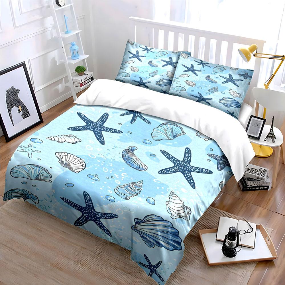 Starfish and seashells pattern. Bedding sets Duvet cover sets Duvet covers Pillowcases(1 * Duvet Cover 2 * Pillowcases without duvet insert)