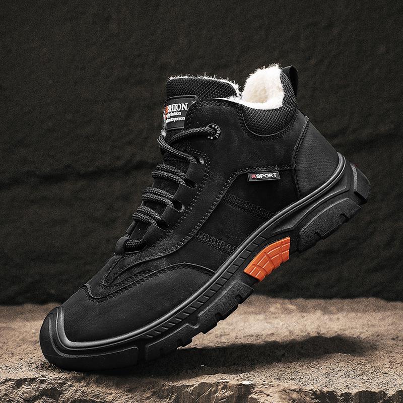 Новые модные мужские зимние плюшевые ботинки из искусственной кожи, зимние ботинки с подкладкой, утолщенные, водонепроницаемые, повседневные мужские кроссовки для походов на открытом воздухе