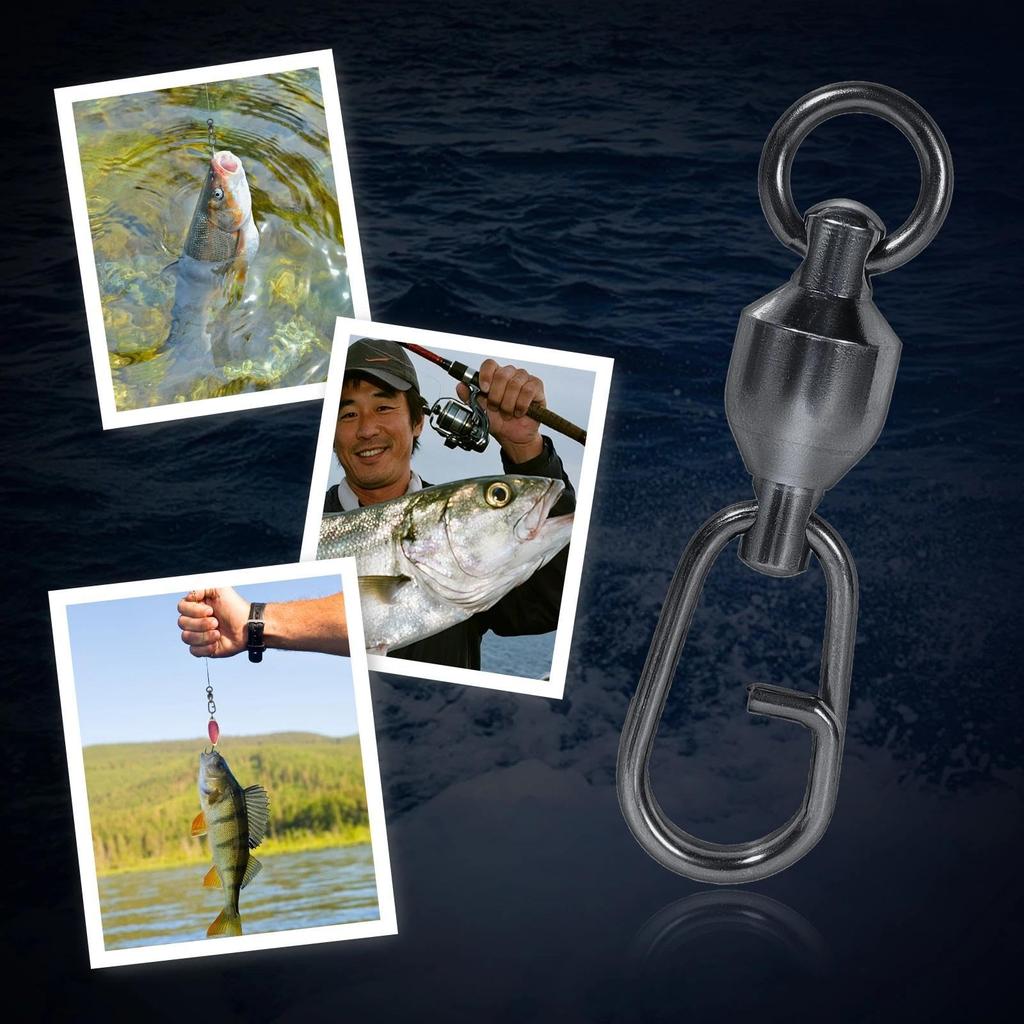 9KM DWLIFE Fishing Swivels Ball Bearing Stainless Freshwater Compatible & Snaps, 25-Piece Set, Quick-Change Snaps, High-Strength Swivels, Steel,