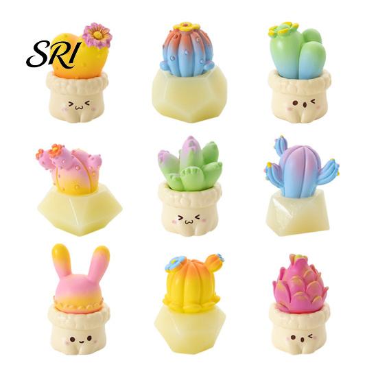 Cute Resin Cactus Mini Figurine Miniature Potted Plant Ornament Small Artificial Fake Cacti Decorative for Car Dashboard Home Office Desk Decor