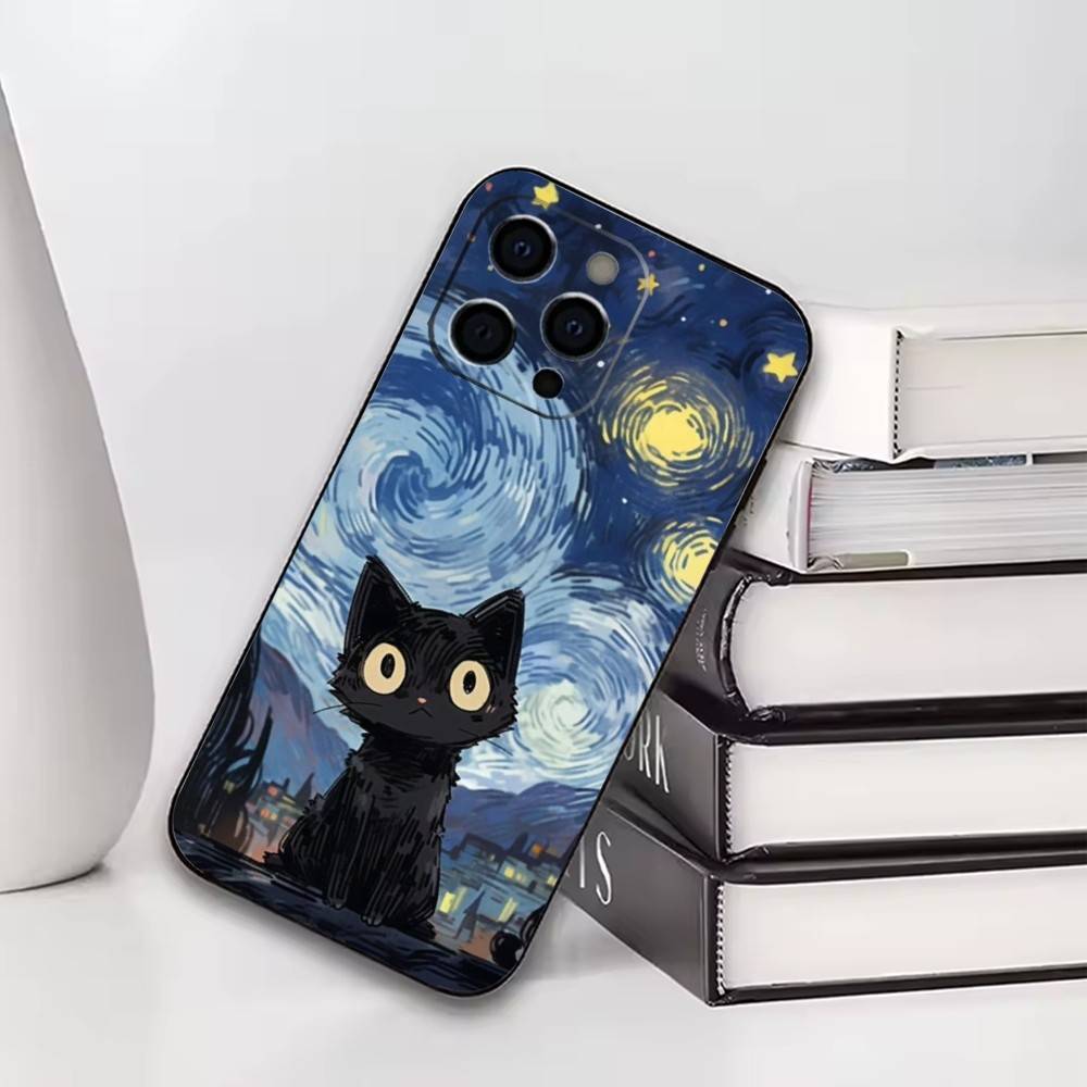 Чехол для телефона Art Van Gogh Starry sky Для iPhone17,16,15,14,13,12,11 Plus,Pro Другие Мягкий Черный Чехол