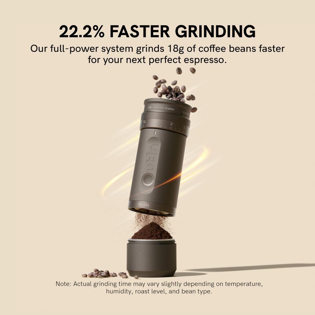 OutIn Fino Portable Electric Coffee 28 Precise Grind Fast Burr Coffee Grinder with and Adjustable Coffee Bean Braun Grinder, Settings, Charging,
