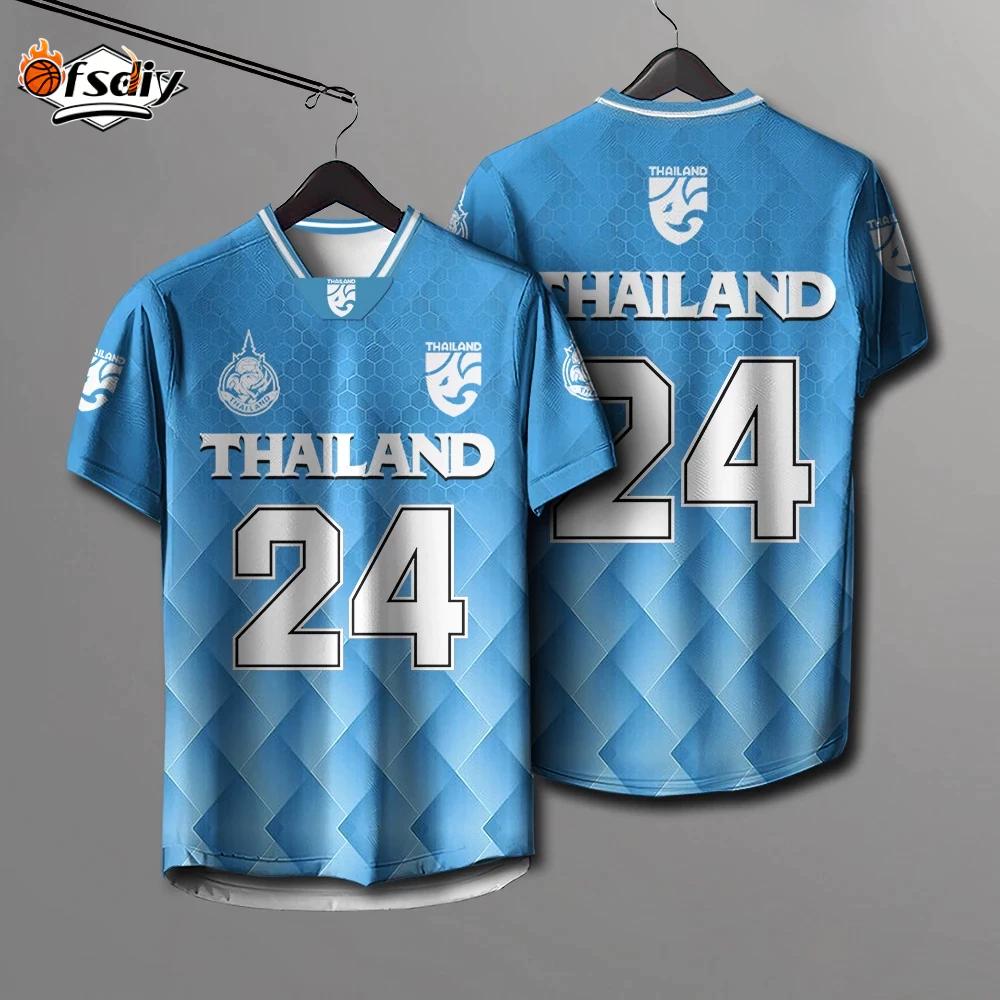 THAILAND Football Soccer V Neck Color Vintage Shirt National Elephant Logo Badge Unisex Men Women Training JERSEY Print Quick Dry Short Sleeve Uniform